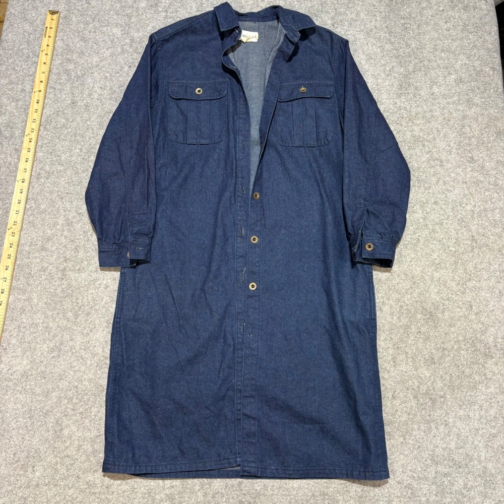 Vintage Calvin Klein Denim Shirt Dress Midi Duster Dark Wash Made in Japan M